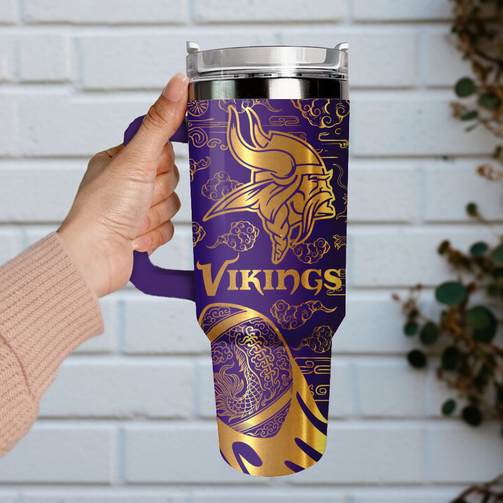 Minnesota Vikings Custom Stanley Quencher 40oz Stainless Steel Tumbler With Handle