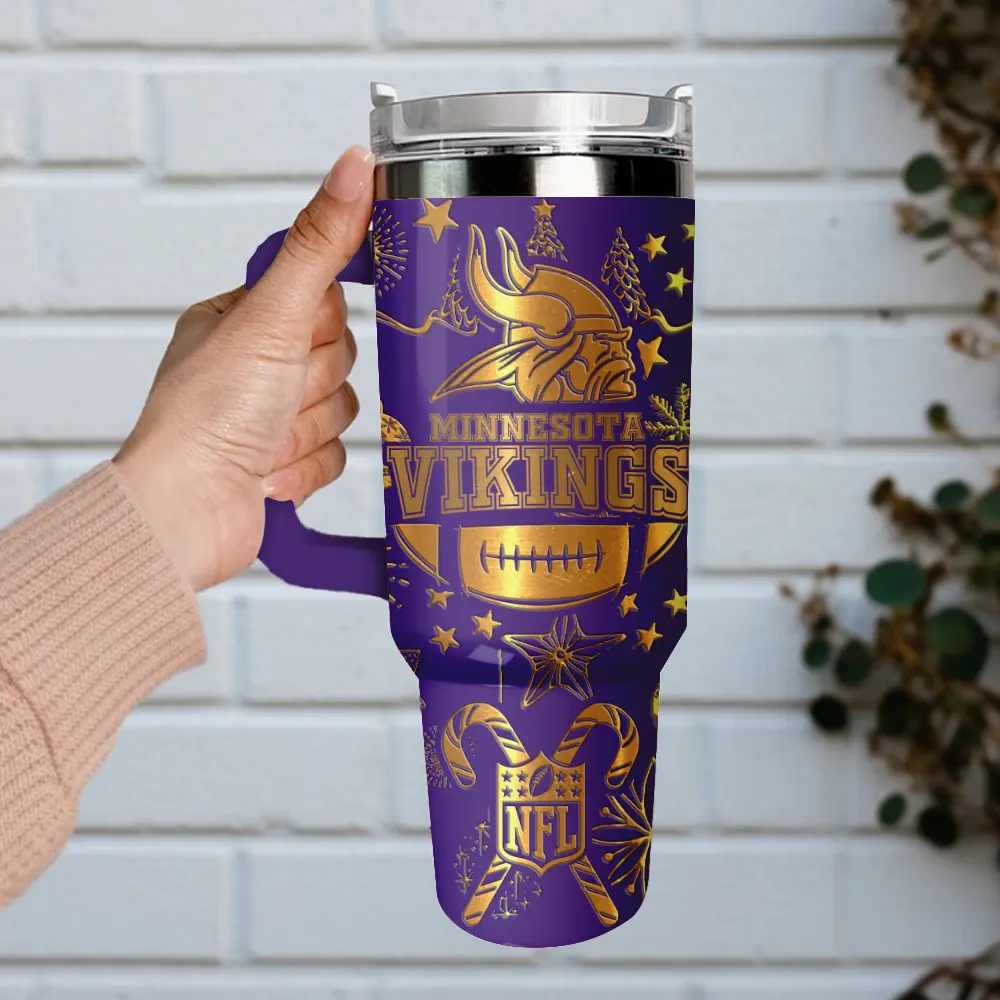 Minnesota Vikings Custom Stanley Quencher 40oz Stainless Steel Tumbler With Handle