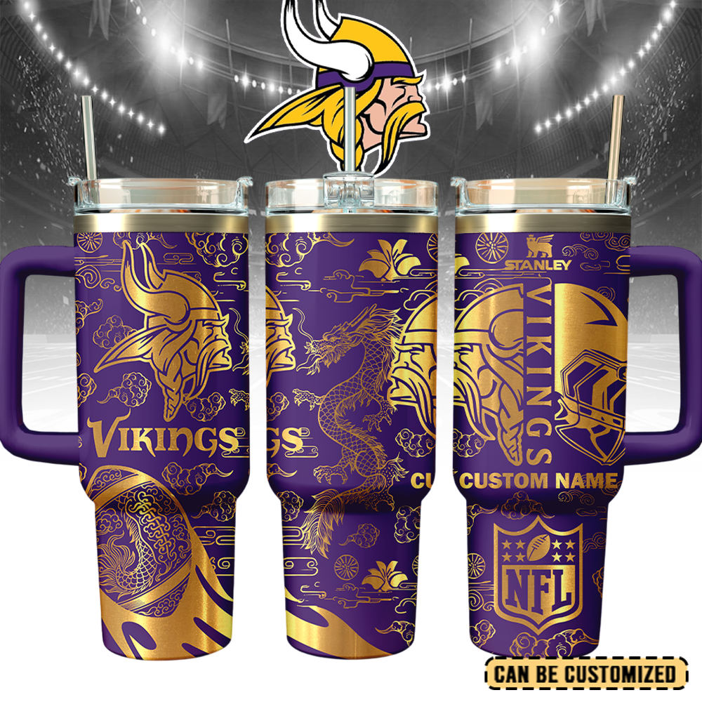 Minnesota Vikings Custom Stanley Quencher 40oz Stainless Steel Tumbler With Handle