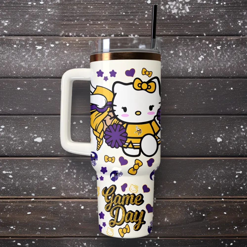 Minnesota Vikings x Hello Kitty Custom Stanley Quencher 40oz Stainless Steel Tumbler With Handle