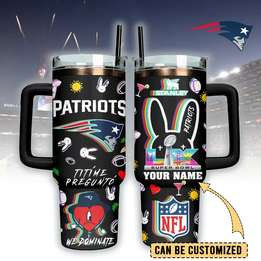 New England Patriots NFL x Bad Bunny Custom Stanley Quencher 40oz Stainless Steel Tumbler With Handle