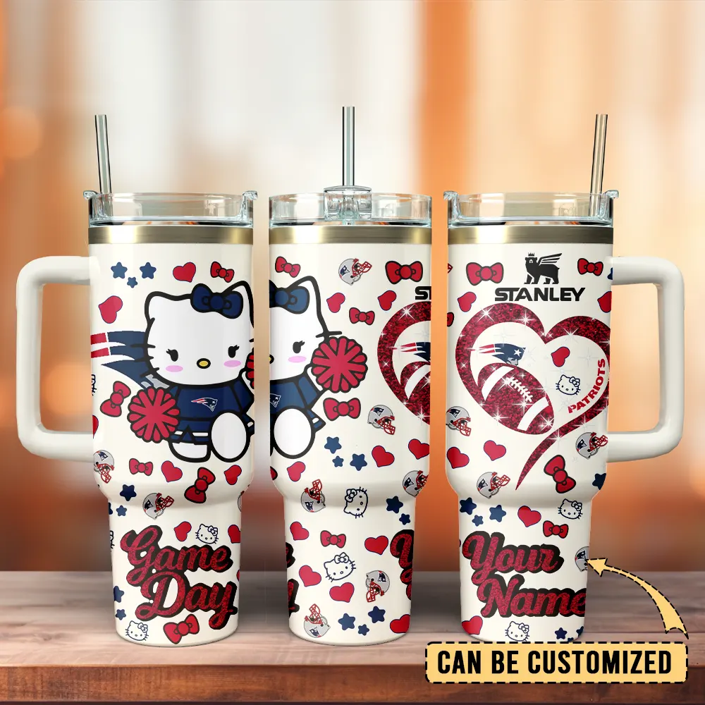 New England Patriots x Hello Kitty Custom Stanley Quencher 40oz Stainless Steel Tumbler With Handle