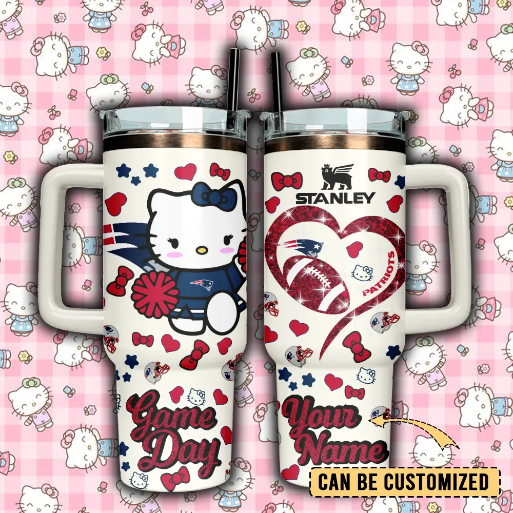 New England Patriots x Hello Kitty Custom Stanley Quencher 40oz Stainless Steel Tumbler With Handle