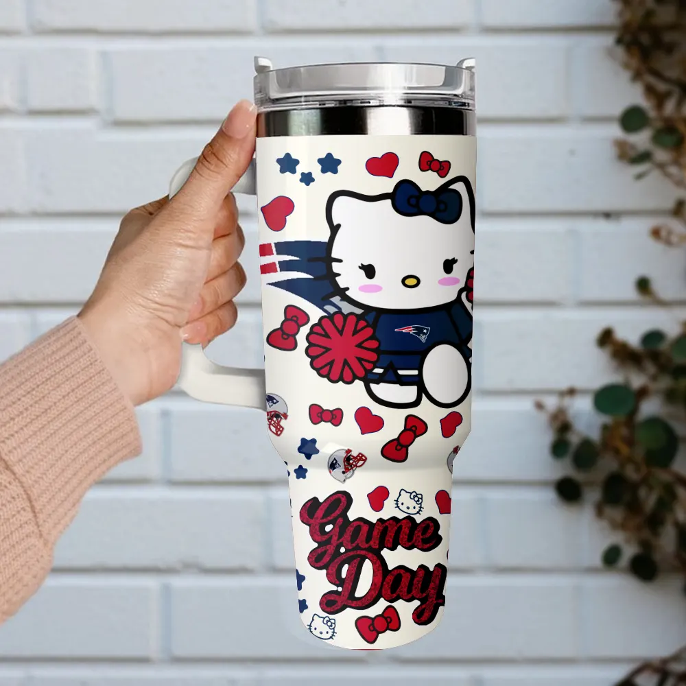 New England Patriots x Hello Kitty Custom Stanley Quencher 40oz Stainless Steel Tumbler With Handle