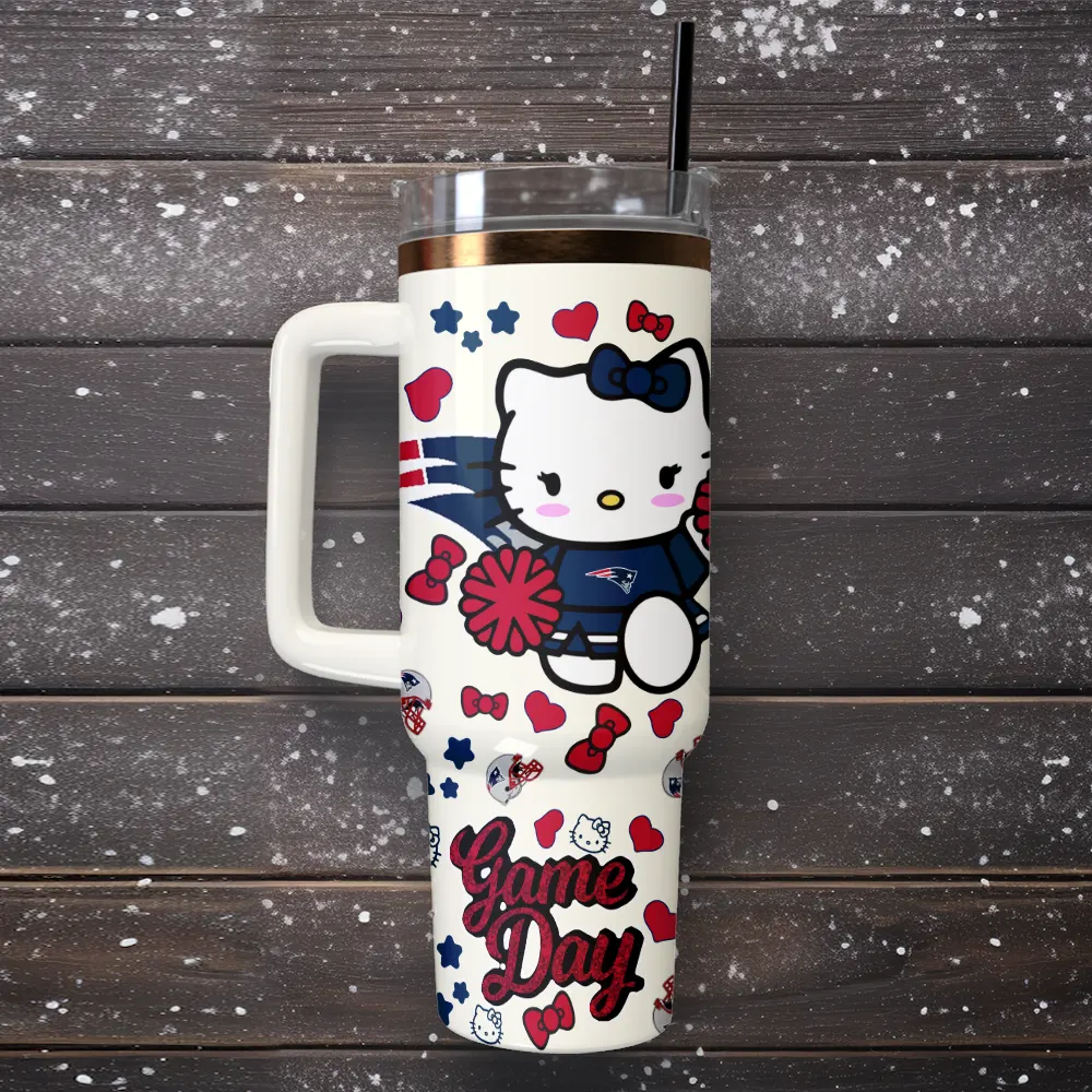 New England Patriots x Hello Kitty Custom Stanley Quencher 40oz Stainless Steel Tumbler With Handle