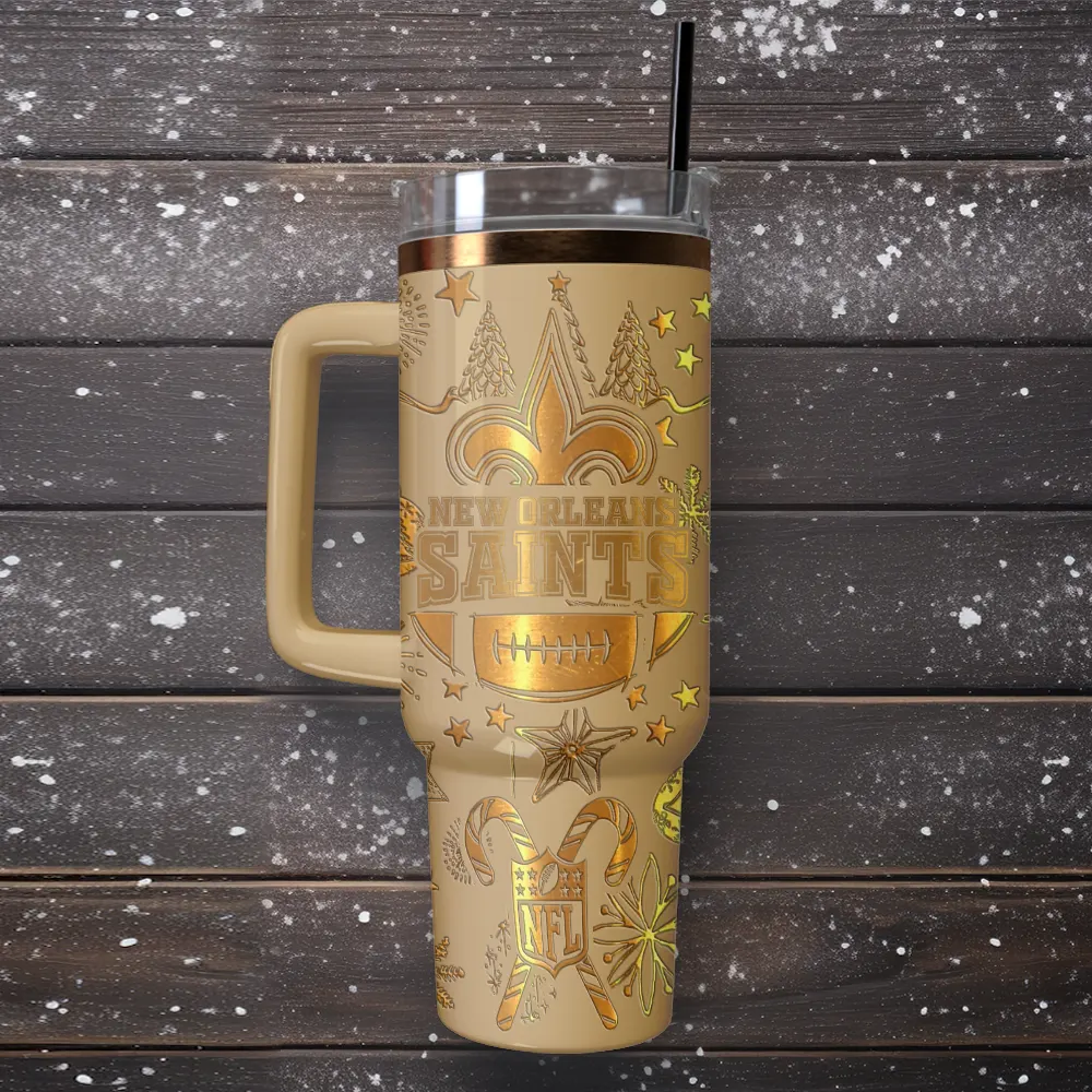 New Orleans Saints Custom Stanley Quencher 40oz Stainless Steel Tumbler With Handle