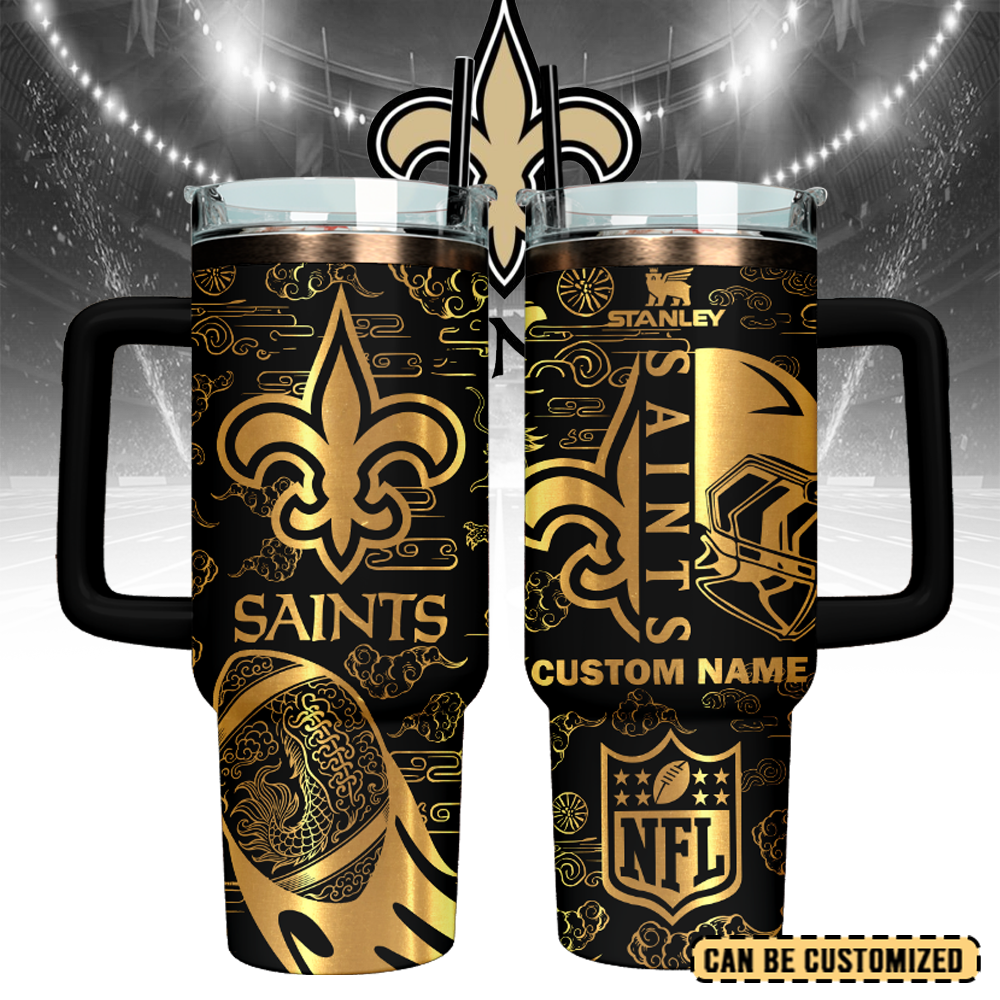 New Orleans Saints Custom Stanley Quencher 40oz Stainless Steel Tumbler With Handle