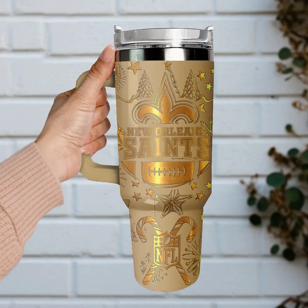 New Orleans Saints Custom Stanley Quencher 40oz Stainless Steel Tumbler With Handle