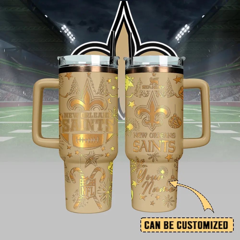 New Orleans Saints Custom Stanley Quencher 40oz Stainless Steel Tumbler With Handle