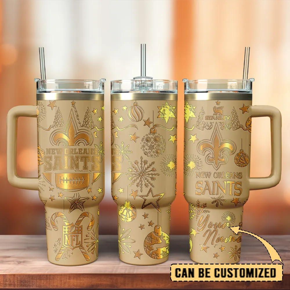New Orleans Saints Custom Stanley Quencher 40oz Stainless Steel Tumbler With Handle