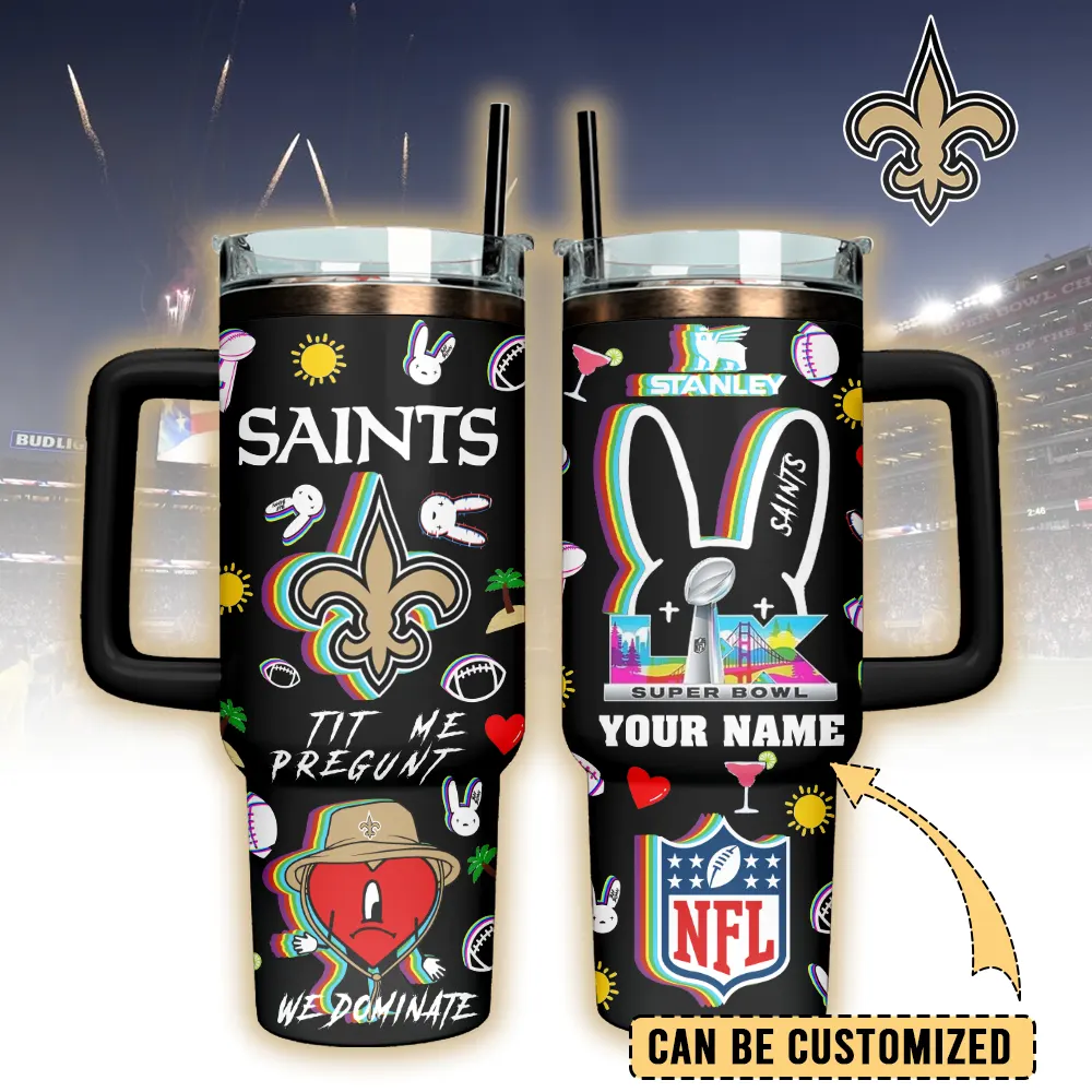 New Orleans Saints NFL x Bad Bunny Custom Stanley Quencher 40oz Stainless Steel Tumbler With Handle