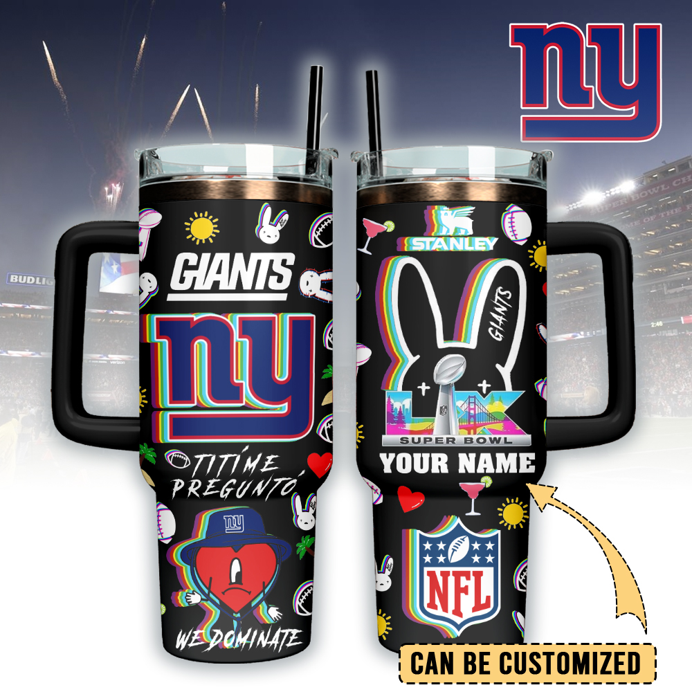 New York Giants NFL x Bad Bunny Custom Stanley Quencher 40oz Stainless Steel Tumbler With Handle