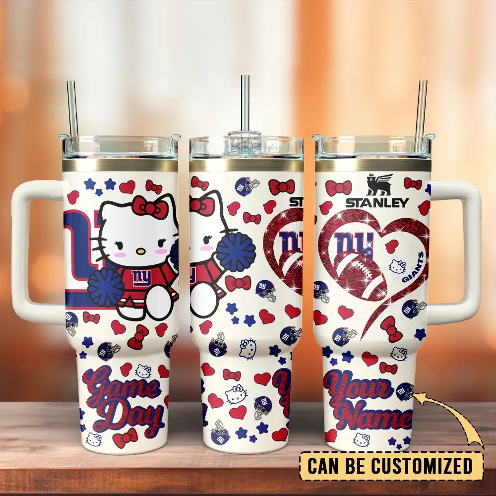 New York Giants x Hello Kitty Custom Stanley Quencher 40oz Stainless Steel Tumbler With Handle