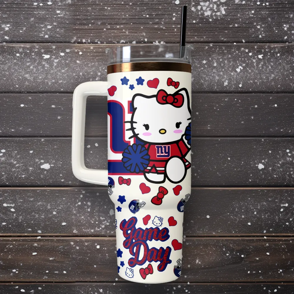 New York Giants x Hello Kitty Custom Stanley Quencher 40oz Stainless Steel Tumbler With Handle