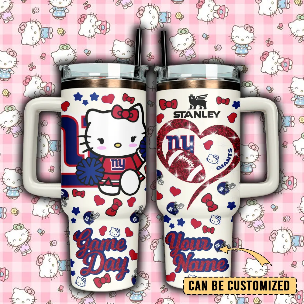 New York Giants x Hello Kitty Custom Stanley Quencher 40oz Stainless Steel Tumbler With Handle