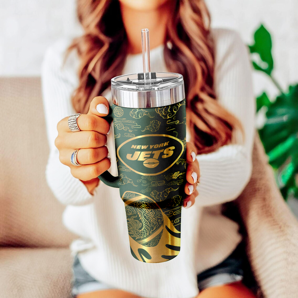 New York Jets Custom Stanley Quencher 40oz Stainless Steel Tumbler With Handle