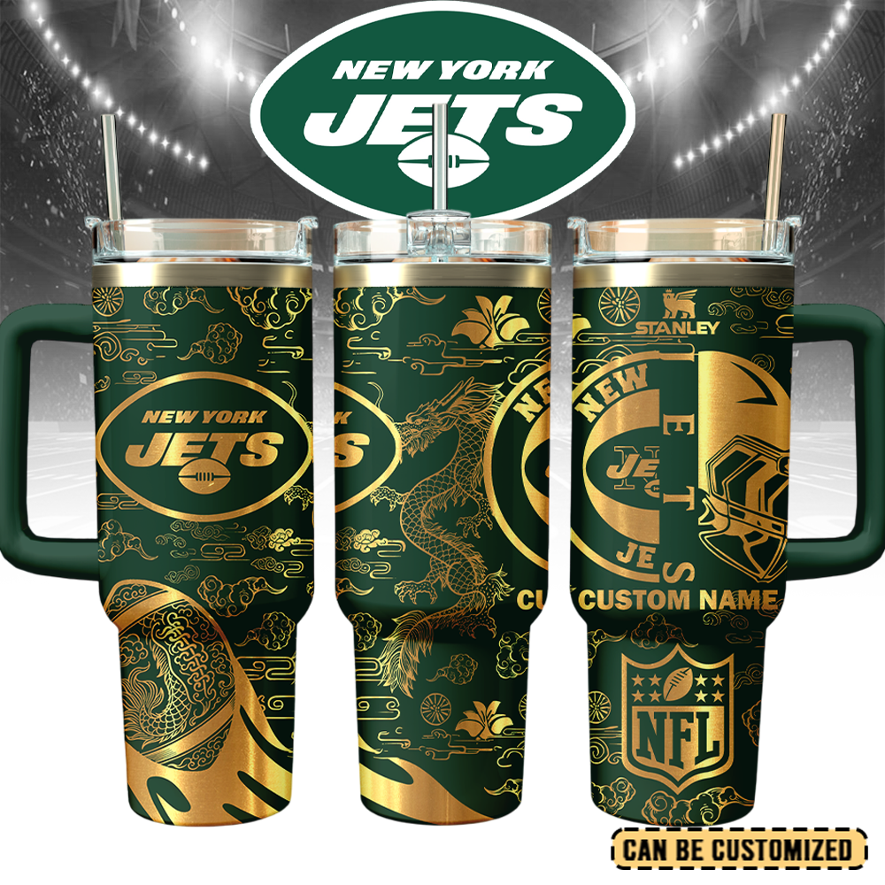 New York Jets Custom Stanley Quencher 40oz Stainless Steel Tumbler With Handle