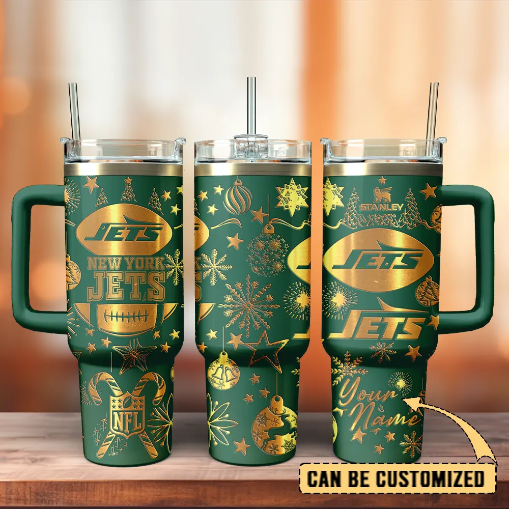 New York Jets Custom Stanley Quencher 40oz Stainless Steel Tumbler With Handle