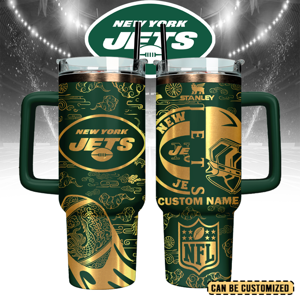 New York Jets Custom Stanley Quencher 40oz Stainless Steel Tumbler With Handle