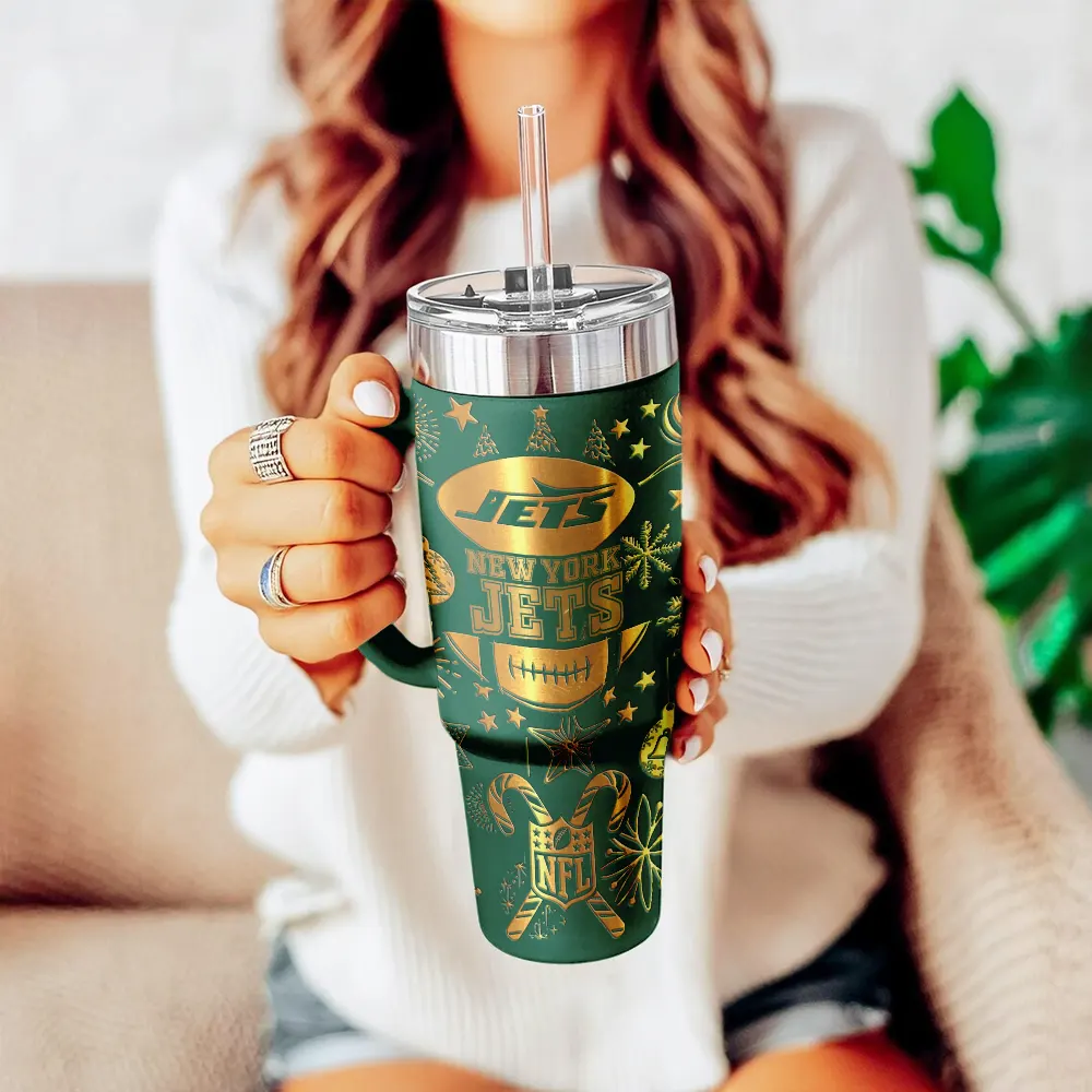 New York Jets Custom Stanley Quencher 40oz Stainless Steel Tumbler With Handle