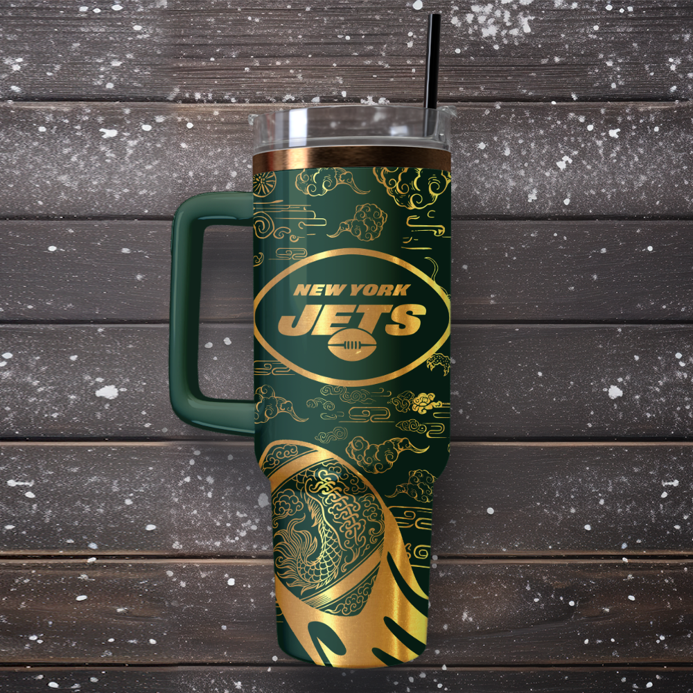 New York Jets Custom Stanley Quencher 40oz Stainless Steel Tumbler With Handle