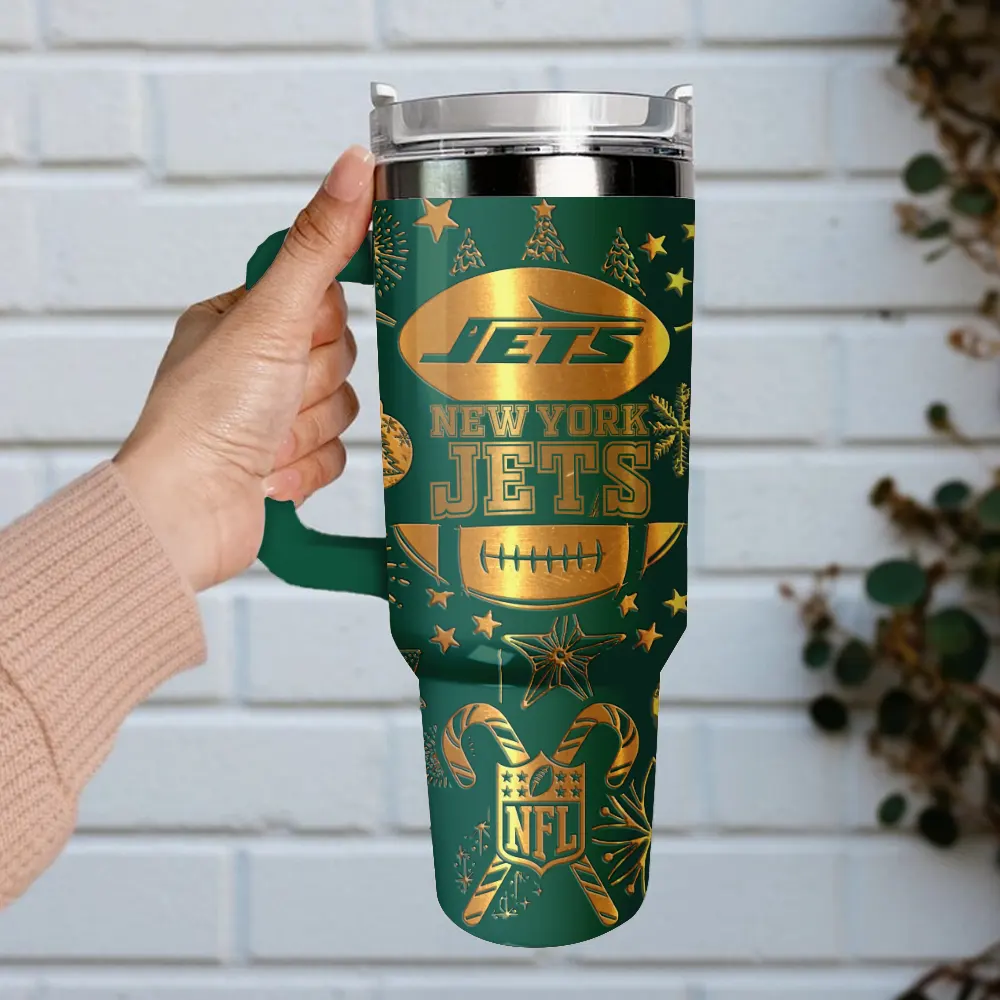 New York Jets Custom Stanley Quencher 40oz Stainless Steel Tumbler With Handle