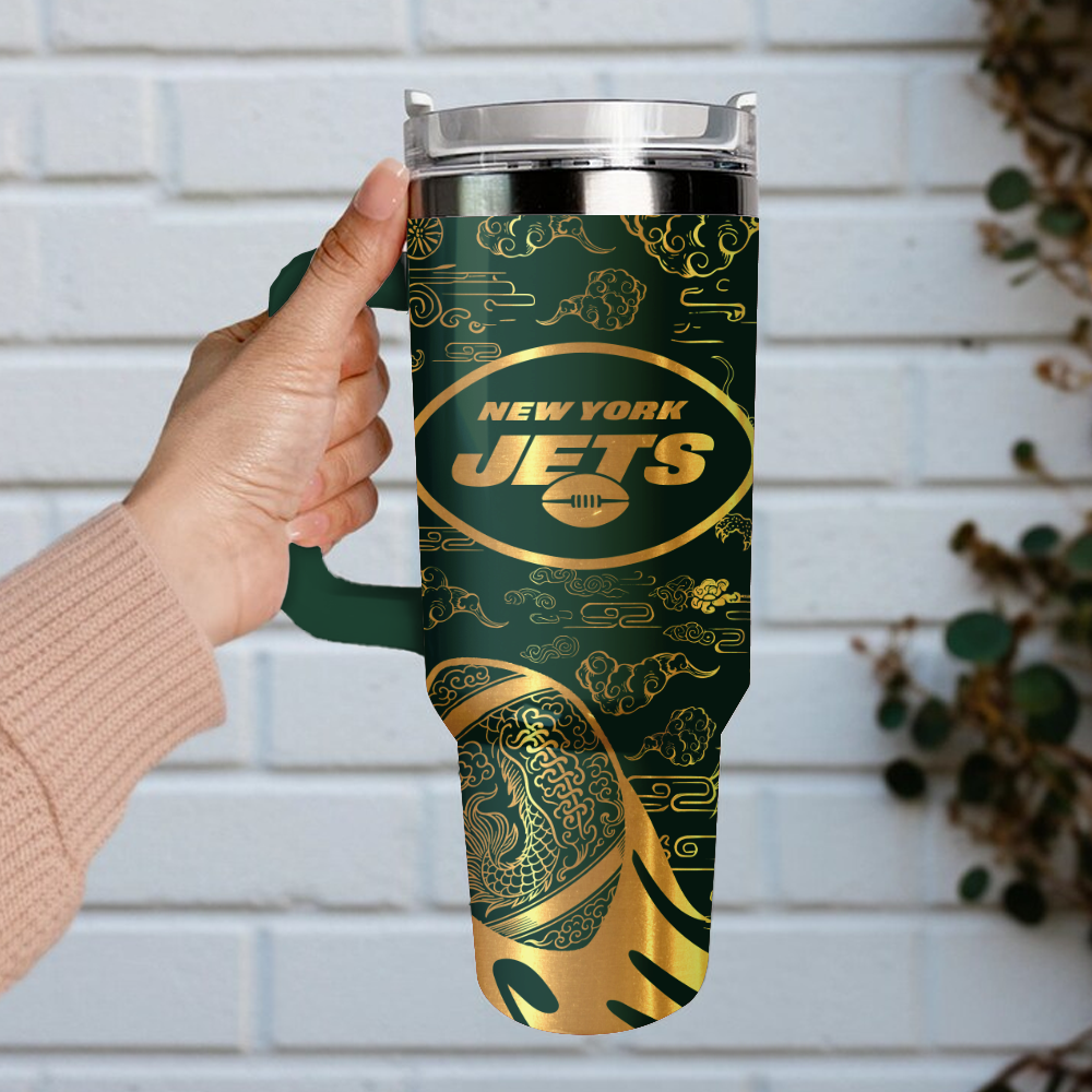 New York Jets Custom Stanley Quencher 40oz Stainless Steel Tumbler With Handle