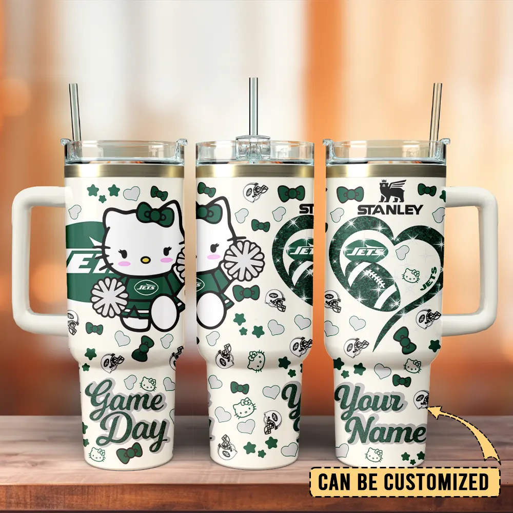 New York Jets x Hello Kitty Custom Stanley Quencher 40oz Stainless Steel Tumbler With Handle