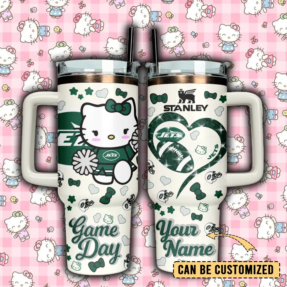New York Jets x Hello Kitty Custom Stanley Quencher 40oz Stainless Steel Tumbler With Handle