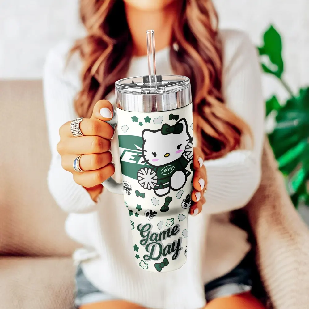 New York Jets x Hello Kitty Custom Stanley Quencher 40oz Stainless Steel Tumbler With Handle
