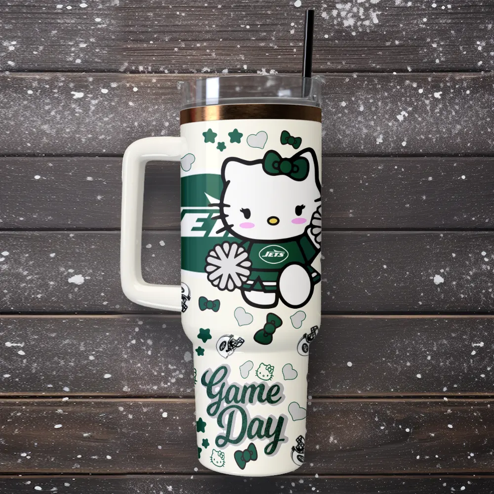 New York Jets x Hello Kitty Custom Stanley Quencher 40oz Stainless Steel Tumbler With Handle