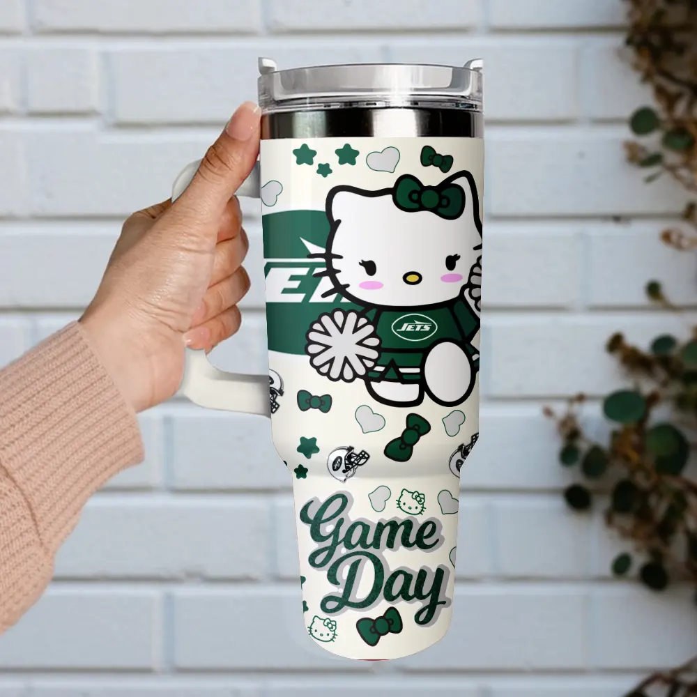 New York Jets x Hello Kitty Custom Stanley Quencher 40oz Stainless Steel Tumbler With Handle