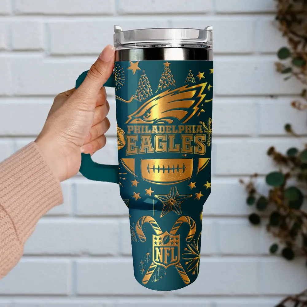 Philadelphia Eagles Custom Stanley Quencher 40oz Stainless Steel Tumbler With Handle