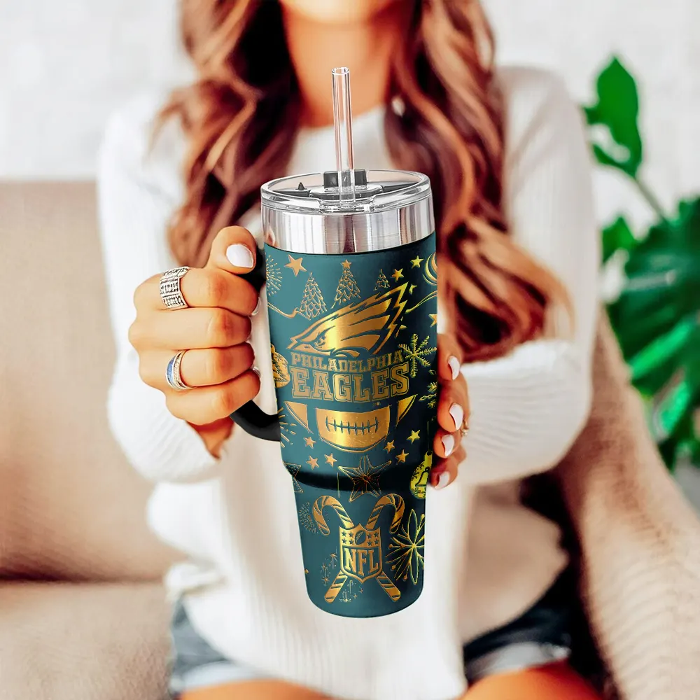 Philadelphia Eagles Custom Stanley Quencher 40oz Stainless Steel Tumbler With Handle