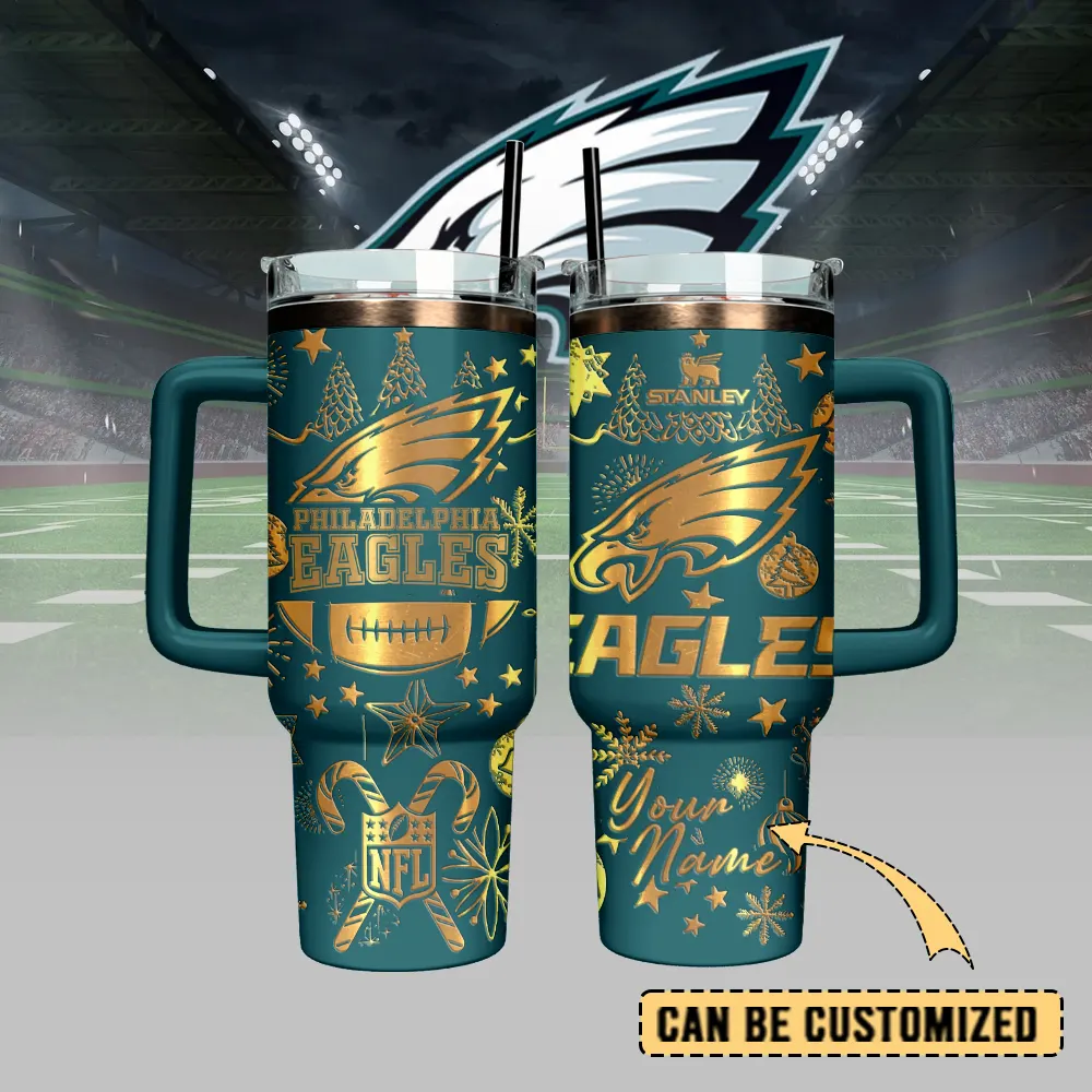 Philadelphia Eagles Custom Stanley Quencher 40oz Stainless Steel Tumbler With Handle