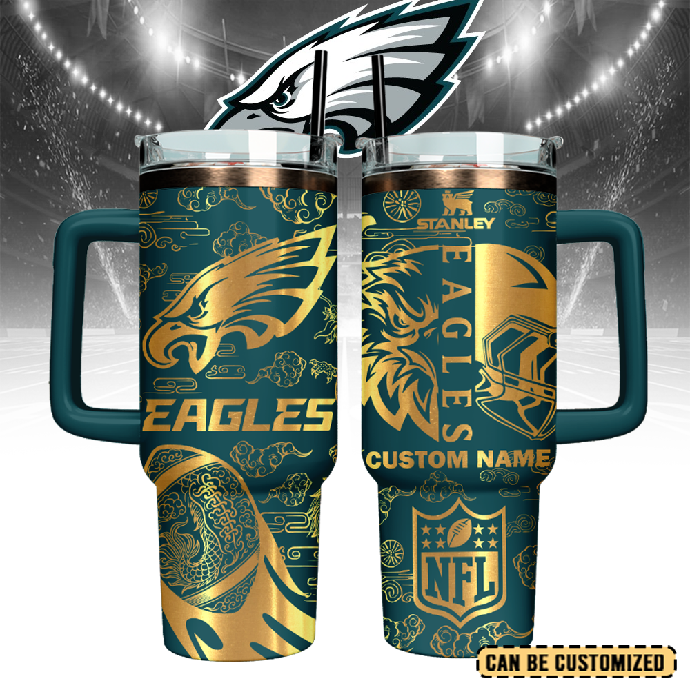 Philadelphia Eagles Custom Stanley Quencher 40oz Stainless Steel Tumbler With Handle