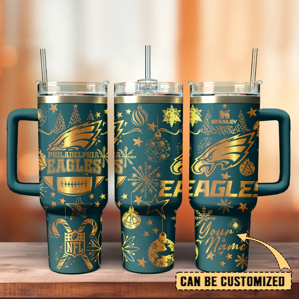 Philadelphia Eagles Custom Stanley Quencher 40oz Stainless Steel Tumbler With Handle