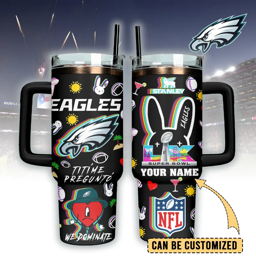Philadelphia Eagles NFL x Bad Bunny Custom Stanley Quencher 40oz Stainless Steel Tumbler With Handle