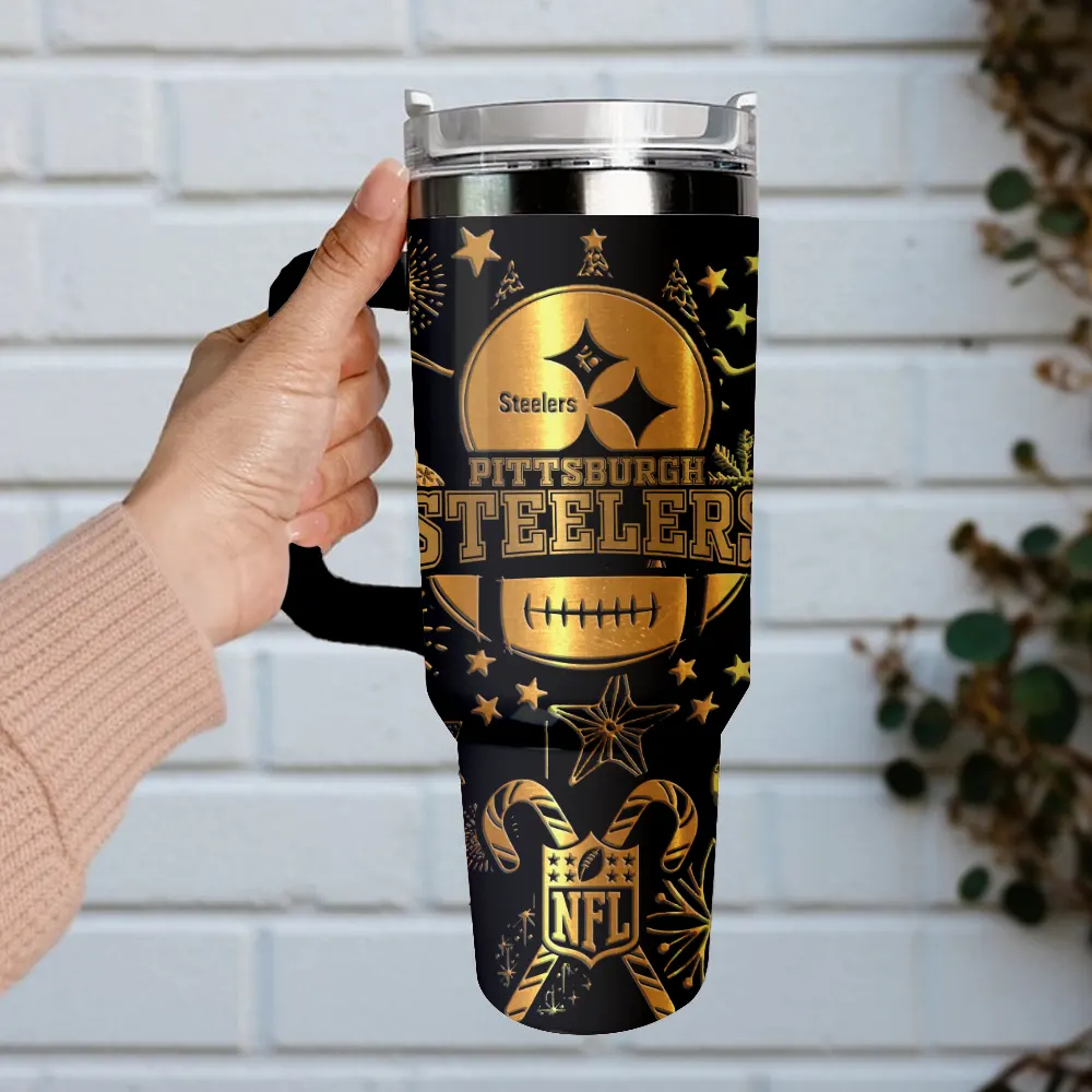Pittsburgh Steelers Custom Stanley Quencher 40oz Stainless Steel Tumbler With Handle