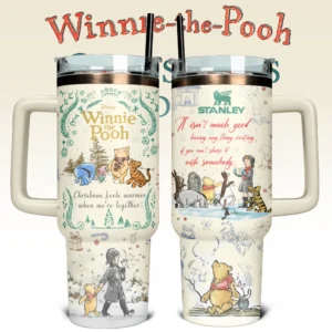 Winnie The Pooh x Christmas Custom Stanley Quencher 40oz Stainless Steel Tumbler With Handle