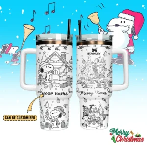 Snoopy Christmas Cartoon Custom Stanley Quencher 40oz Stainless Steel Tumbler With Handle