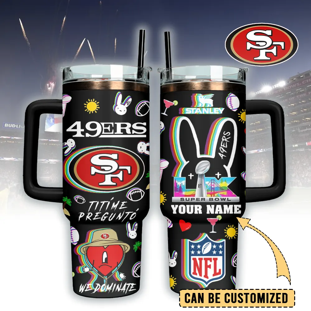 San Francisco 49ers NFL x Bad Bunny Custom Stanley Quencher 40oz Stainless Steel Tumbler With Handle