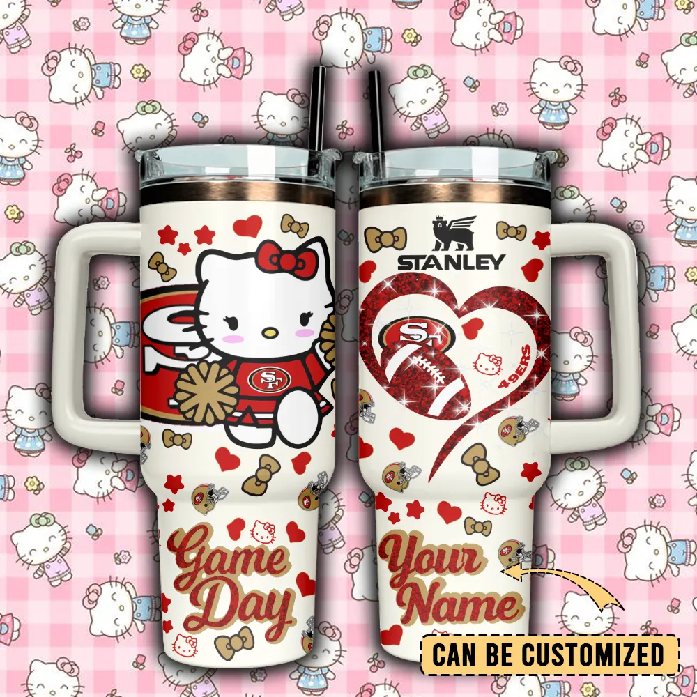 San Francisco 49ers x Hello Kitty Custom Stanley Quencher 40oz Stainless Steel Tumbler With Handle