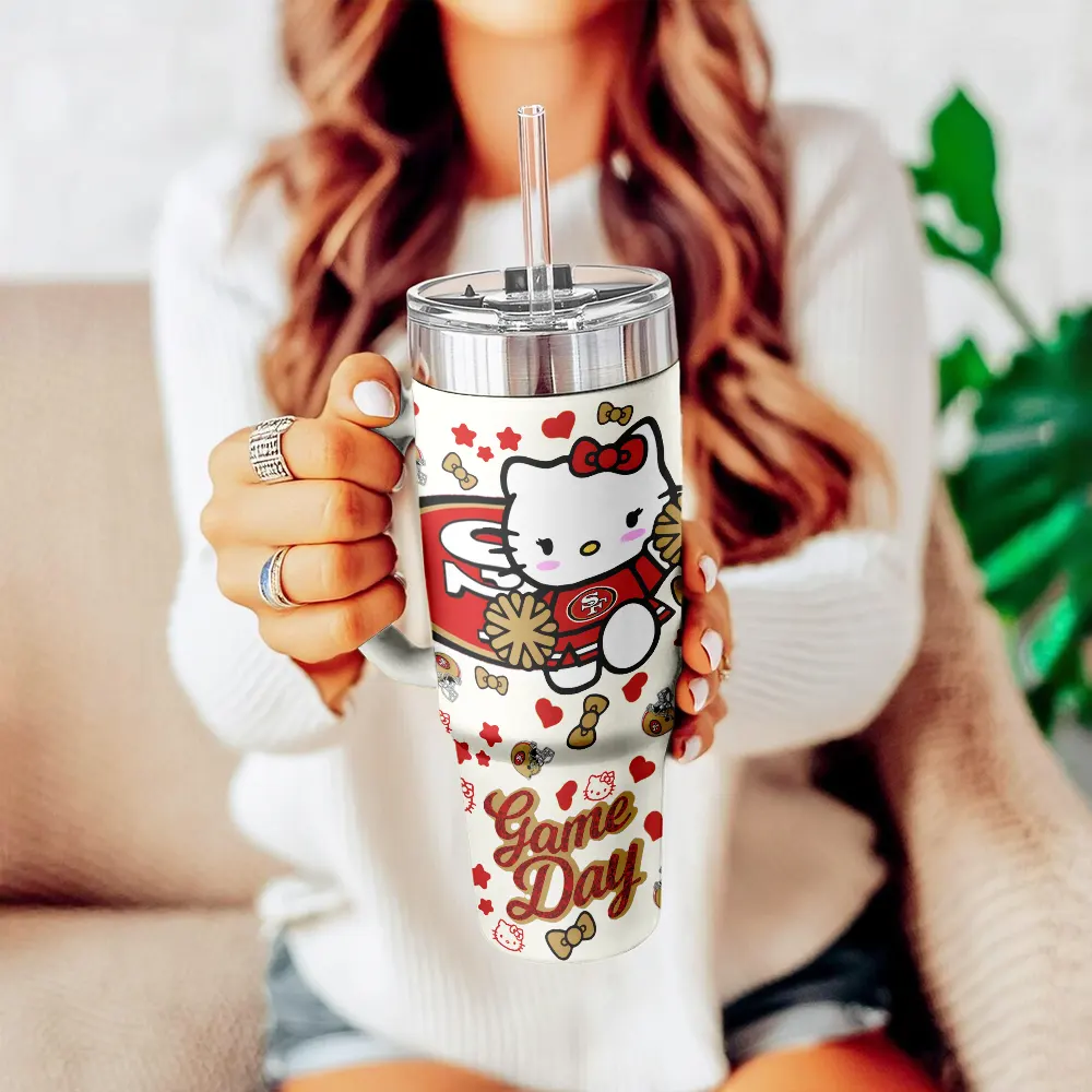 San Francisco 49ers x Hello Kitty Custom Stanley Quencher 40oz Stainless Steel Tumbler With Handle