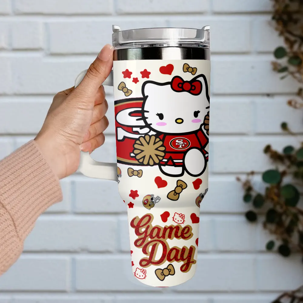 San Francisco 49ers x Hello Kitty Custom Stanley Quencher 40oz Stainless Steel Tumbler With Handle