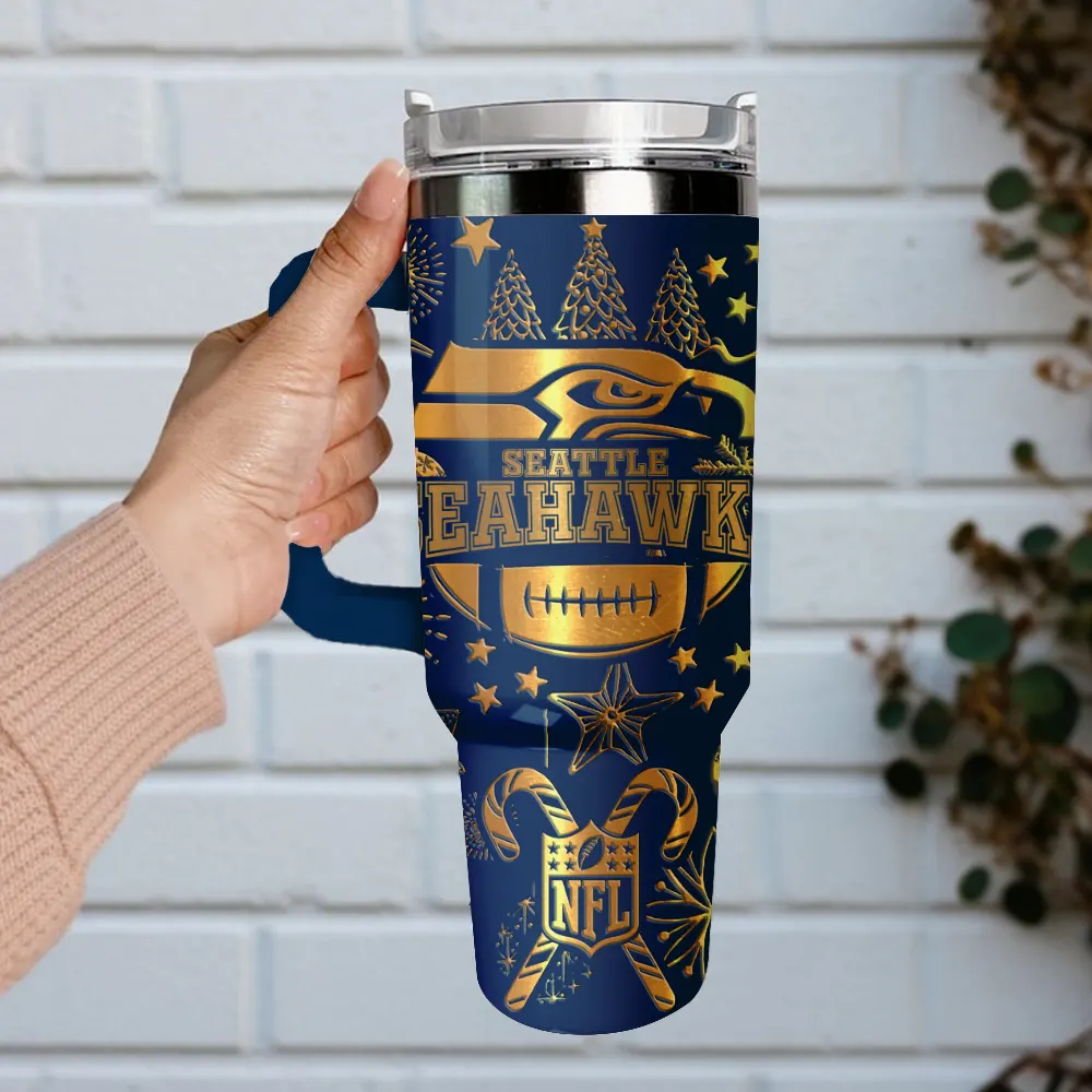 Seattle Seahawks Custom Stanley Quencher 40oz Stainless Steel Tumbler With Handle