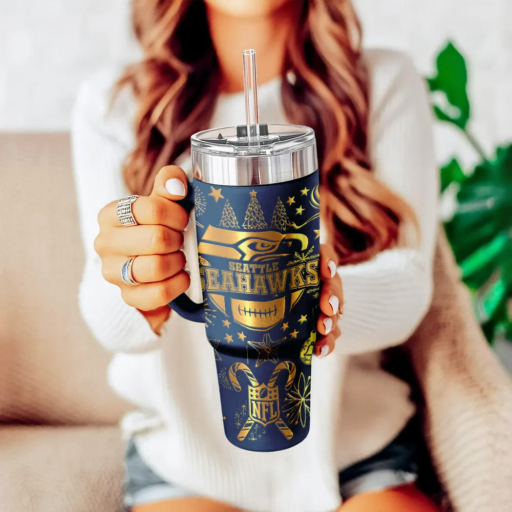 Seattle Seahawks Custom Stanley Quencher 40oz Stainless Steel Tumbler With Handle