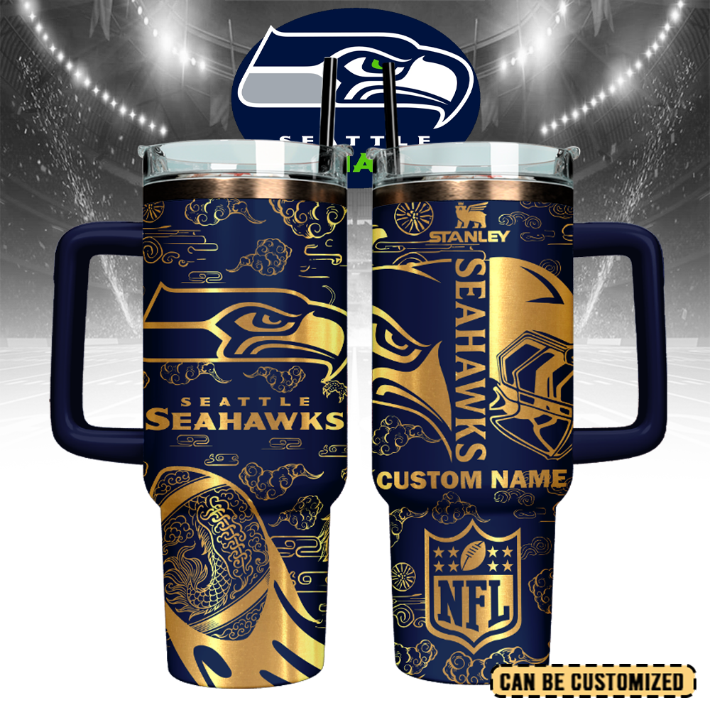 Seattle Seahawks Custom Stanley Quencher 40oz Stainless Steel Tumbler With Handle