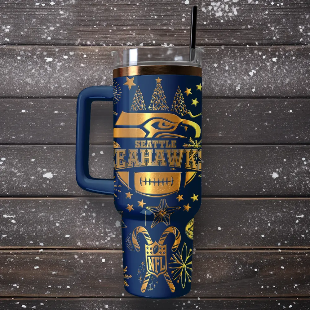 Seattle Seahawks Custom Stanley Quencher 40oz Stainless Steel Tumbler With Handle