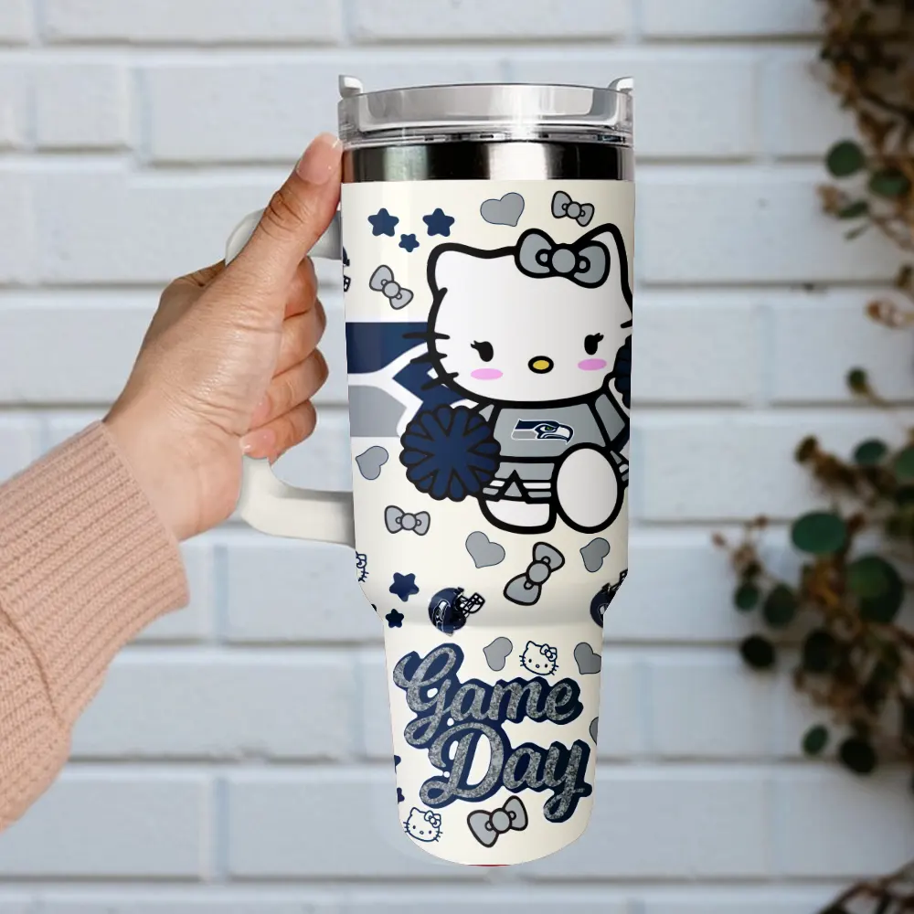 Seattle Seahawks x Hello Kitty Custom Stanley Quencher 40oz Stainless Steel Tumbler With Handle